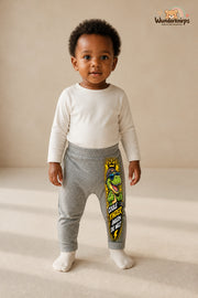 Kleine Weltentdeckerin: Coole kinder ändern die welt – Babyhose für Mädchen: Grau meliert mit Dino-Druck am Hosenbein – Wunderknirps.