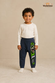 Dino crew: Dino für kleine Entdecker – Babyhose für Jungen: Navy mit Dino-Druck am Hosenbein – Wunderknirps.