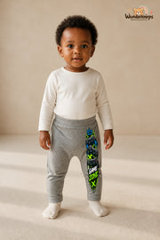 Game zone – Controller mit Persönlichkeit – Babyhose für Mädchen: Grau meliert mit Controller-Druck am Hosenbein – Wunderknirps.