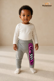 Kleine Weltentdeckerin: Musik macht alles besser – Babyhose für Mädchen: Grau meliert mit Kopfhörer-Druck am Hosenbein – Wunderknirps.