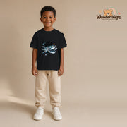 T-Shirt für Jungen in Schwarz mit Motiv „Mini Pilot“, getragen von einem Kind – Wunderknirps.