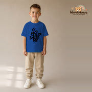 T-Shirt für Jungen in Blau mit Motiv „No Sleep Kid“, getragen von einem Kind – Wunderknirps.
