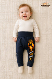 Palmen Lieblingslook – Good days ahead – Babyhose für Mädchen: Navy mit Palmen-Druck am Hosenbein – Wunderknirps.